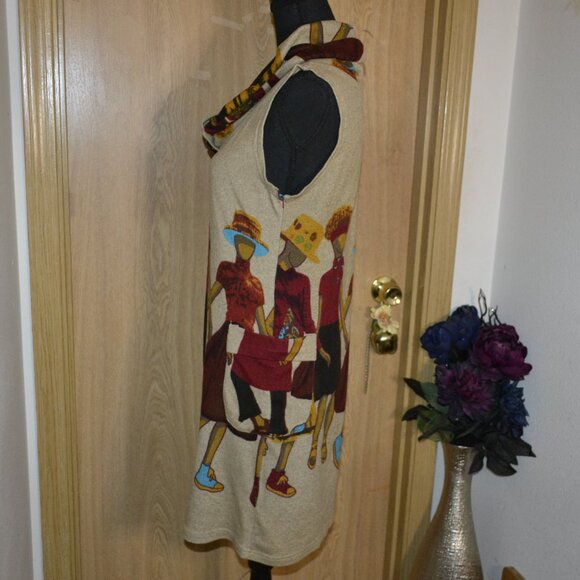 EYLEX Wool Blend Bold Colorful Artsy Print Sleeveless Pocket Tunic Top - Picture 3 of 8